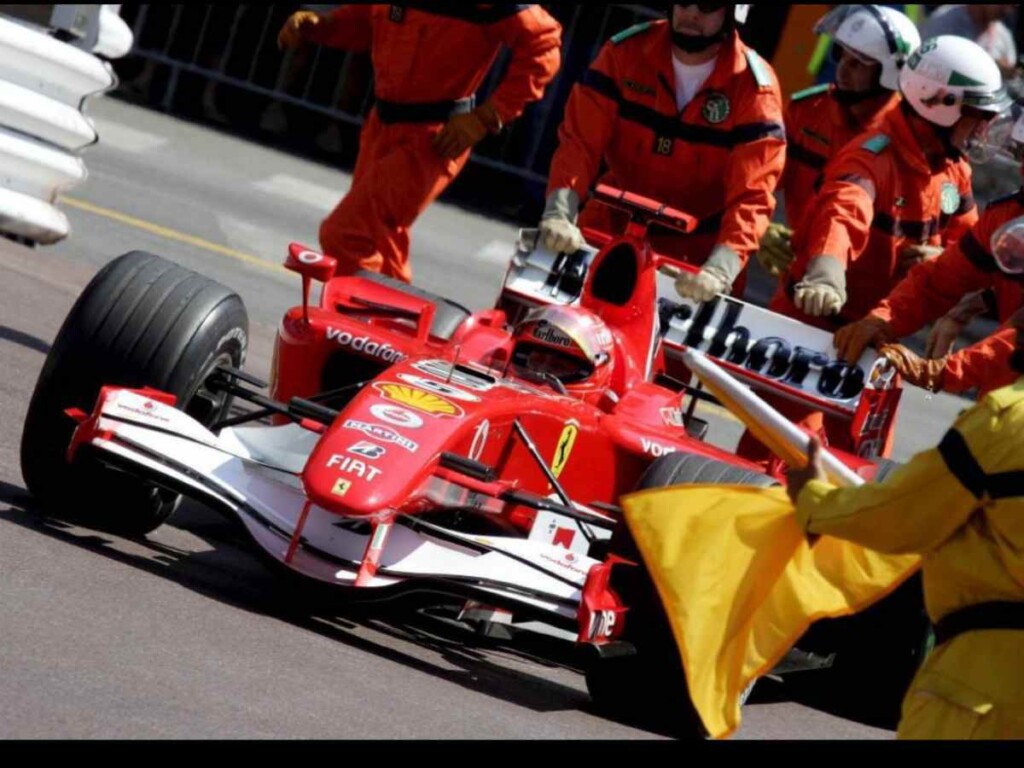 Michael Schumacher brings out red flags at the 2006 Monaco Gp