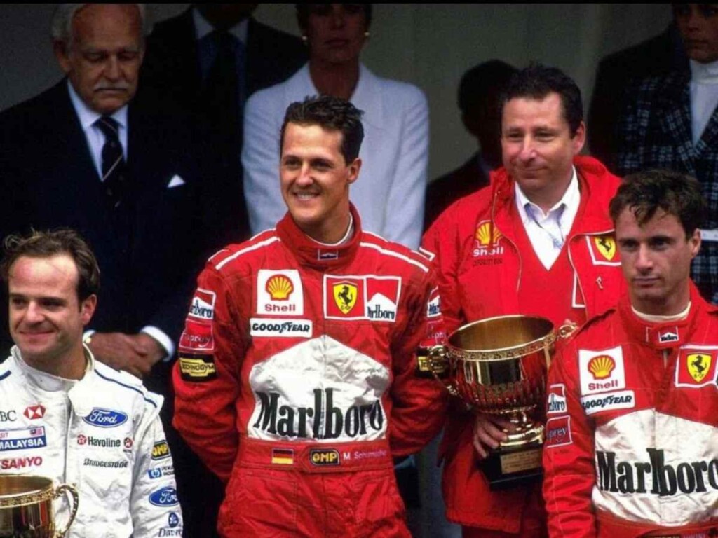 Rubens Barrichecllo, Michael Schumacher, Eddie Irvine on the 1997 Monaco Podium