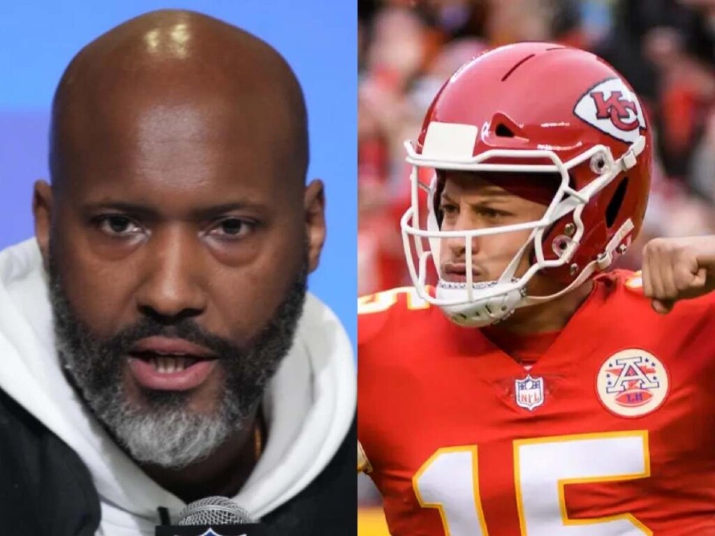 GM Brad Holmes and Patrick Mahomes