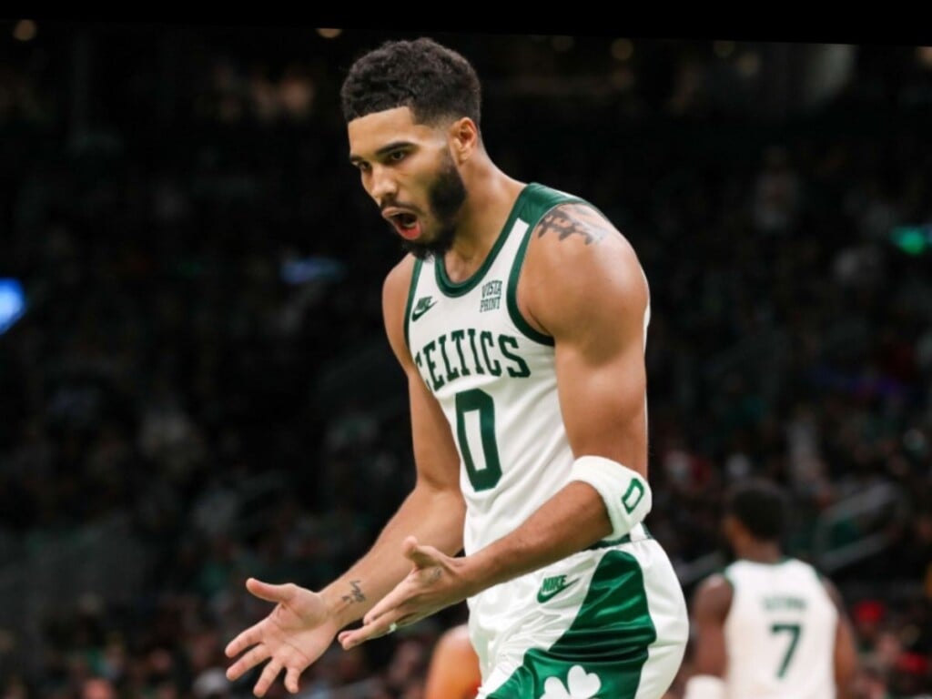 Jayson Tatum in action for the Celtics. (via Getty)