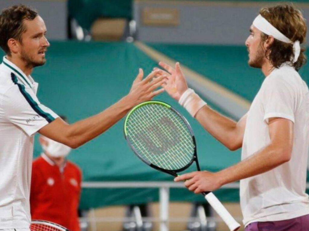 Daniil Medvedev and Stefanos Tsitsipas (Image via The Indian Express)