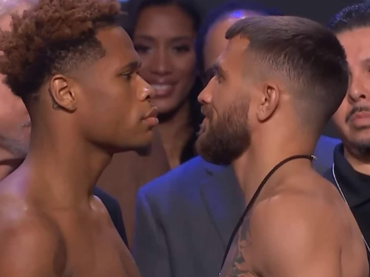 WATCH: Devin Haney and Vasiliy Lomachenko heated face-off end in violent push from undisputed champ