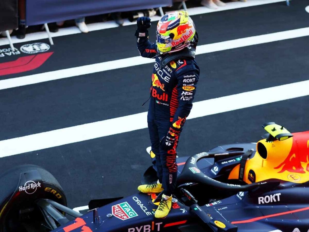 Sergio Perez after winning the 2023 Azerbaijan GP F1 Sprint, image via The Telegraph