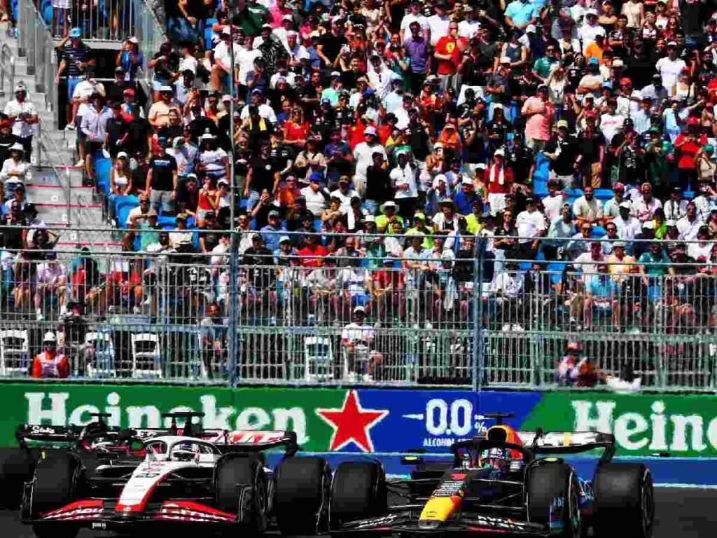 Haas and Red Bull battling at the Miami GP, 2023