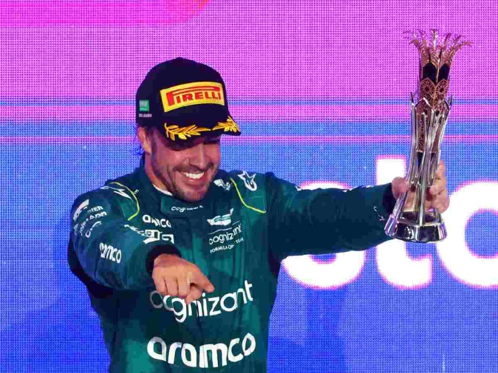 Fernando Alonso on the podium