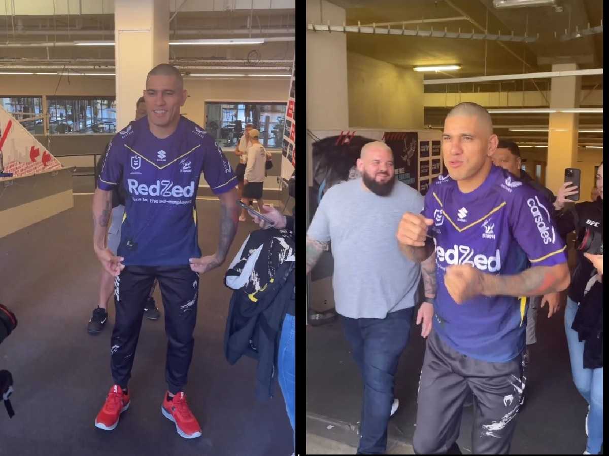 Cheeky Alex Pereira fuels Melbourne Storm rivalry by joining camp after Israel Adesanya trains with New Zealand Warriors