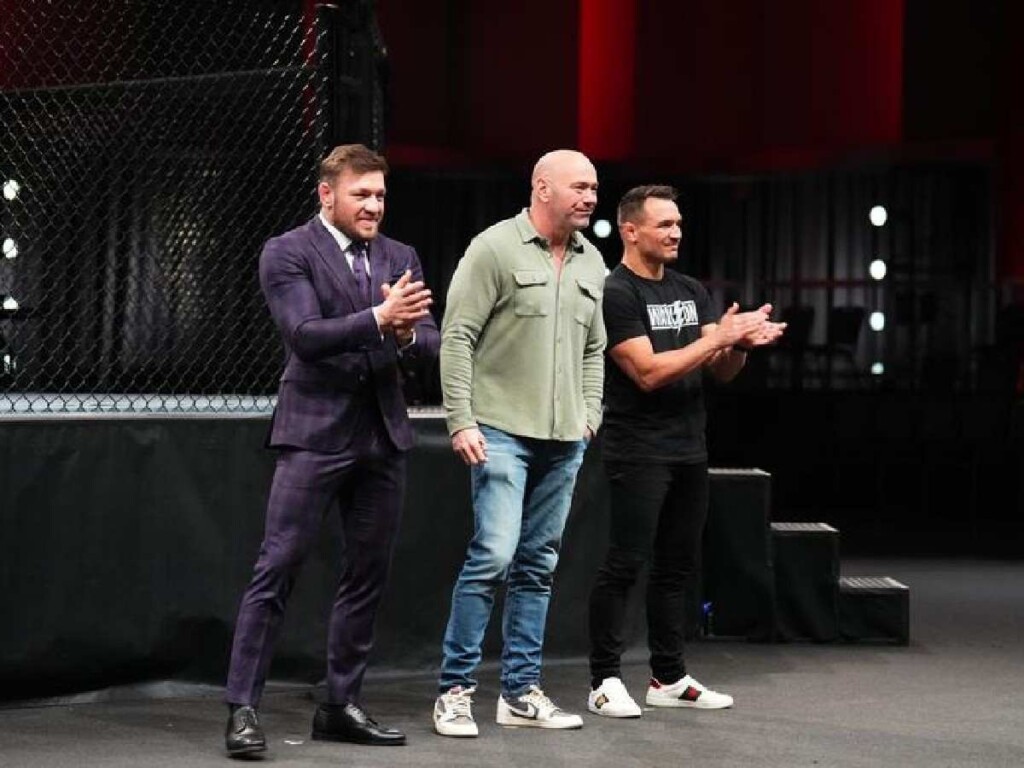 Conor McGregor with Dana White and Michael Chanlder