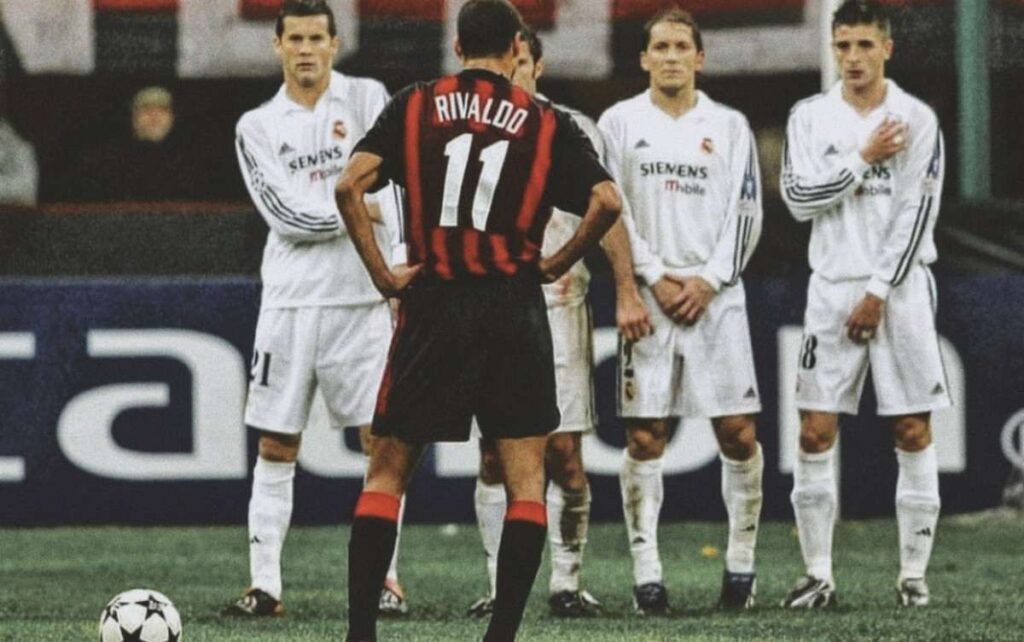 Rivaldo in action for Barcelona against Real Madrid