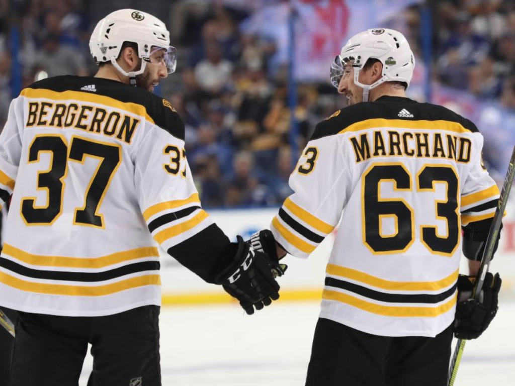 Patrice Bergeron and Brad Marchand [Image Credit: NESN]