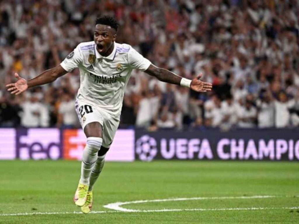 Real Madrid Vinicius Jr. celebrating vs Manchester City 2