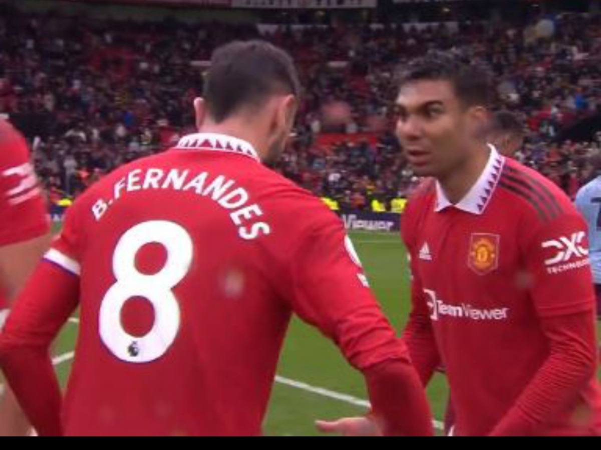 WATCH: Bruno Fernandes and Casemiro get into heated argument after Manchester United’s PL clash v Aston Villa