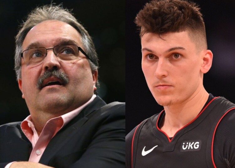 Stan Van Gundy (trái) và Tyler Herro (phải)