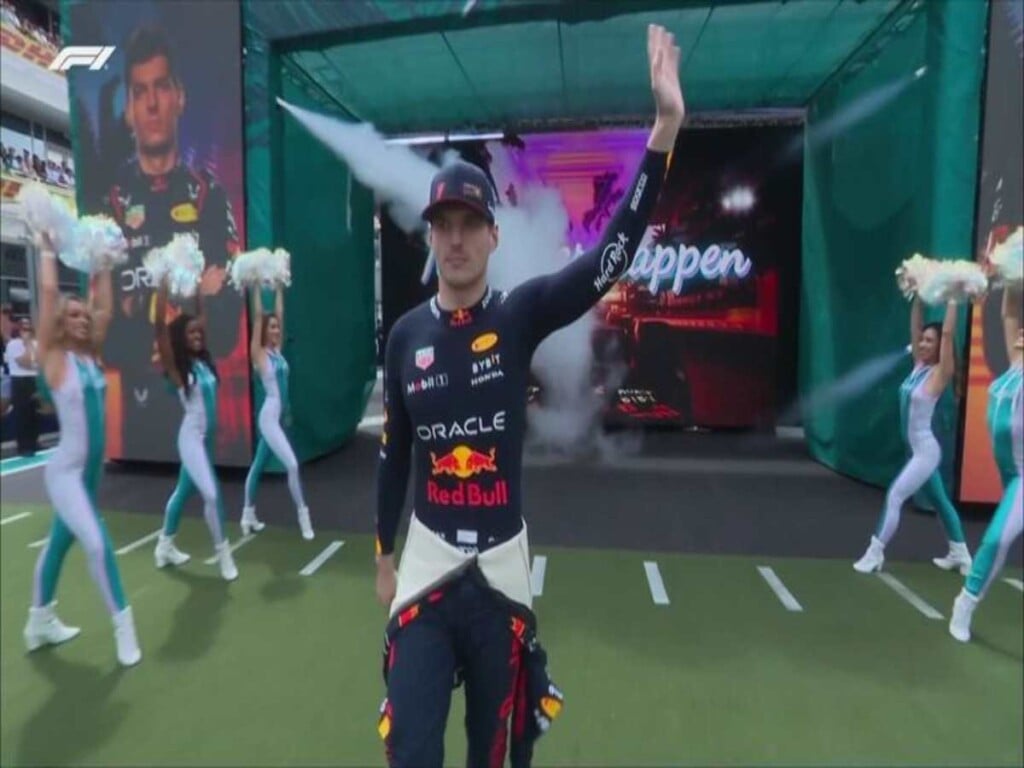 Max Verstappen being introduced at Miami