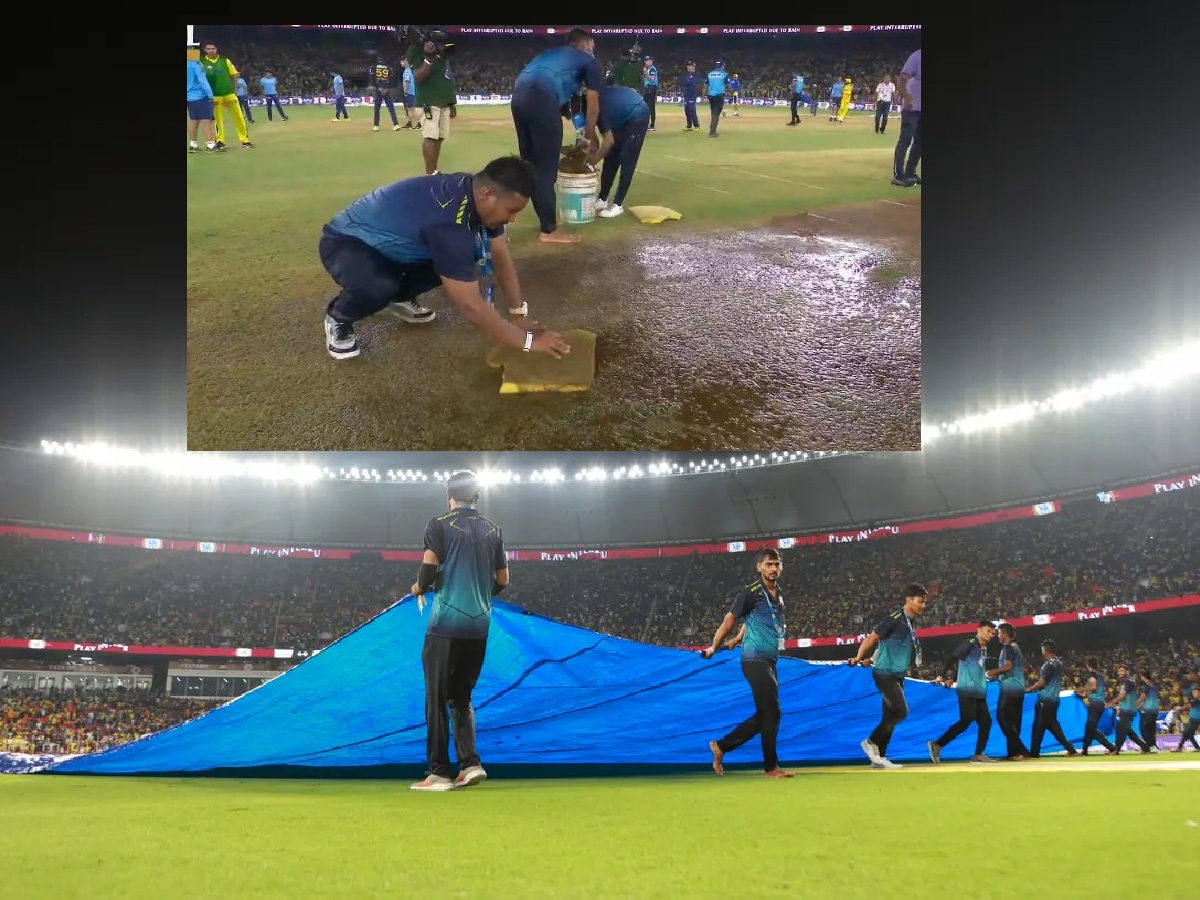 WATCH: “Aren’t we richest cricket board” Groundstaff use sponges to soak water on pitch due to rain during IPL 2023 Final, fans mock BCCI after video goes viral