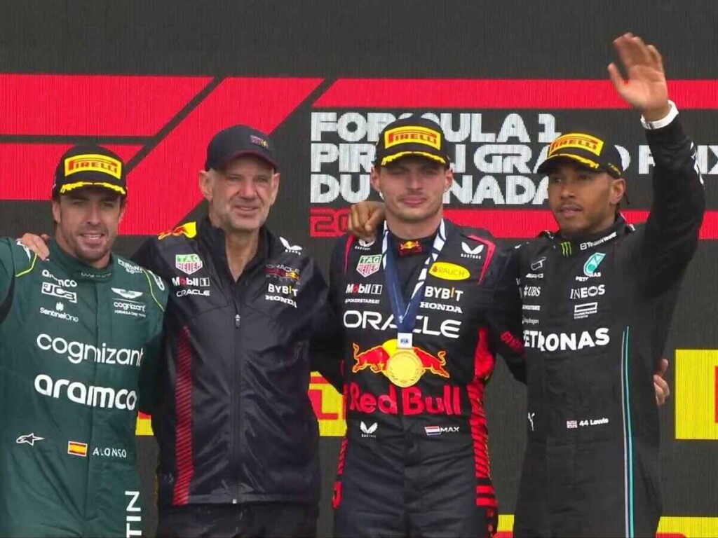 Fernando Alonso, Adrian Newey, Max Verstappen and Lewis Hamilton (Credits @F1 on Twitter)