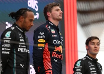Lewis Hamilton, Max Verstappen and George Russell (Credits: Irish Mirror)