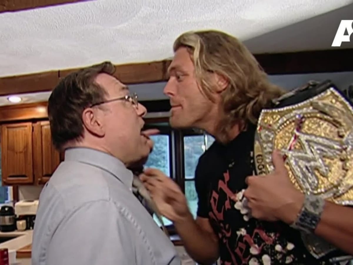 WATCH: Edge blatantly slaps John Cena’s father and squashes him on a couch