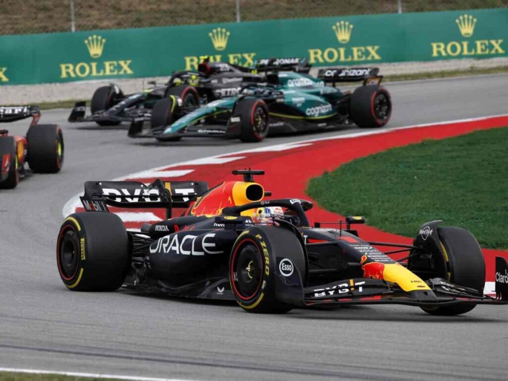 Max Verstappen driving ahead of rivals at the 2023 Spanish GP, image via The San Diego Union-Tribune