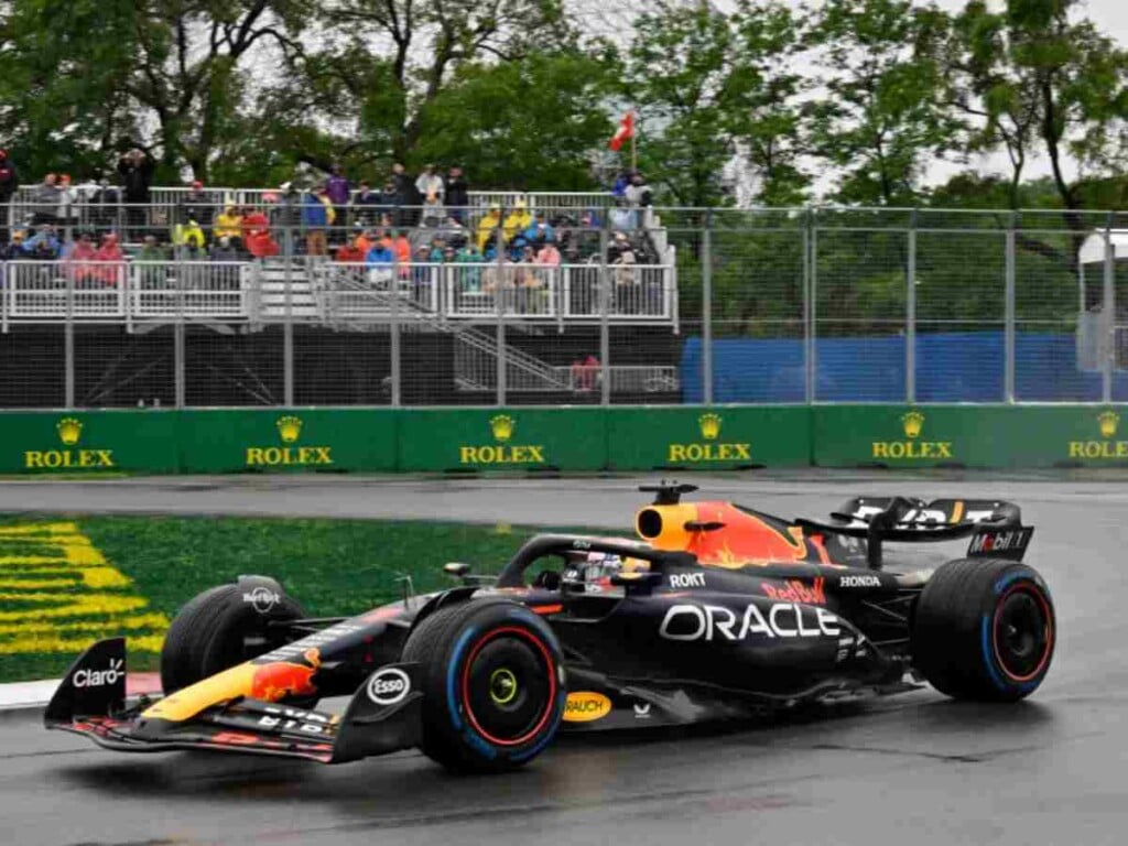 Max Verstappen driving the Red Bull RB-19 at the Canadian GP (image via CTV News Montreal)