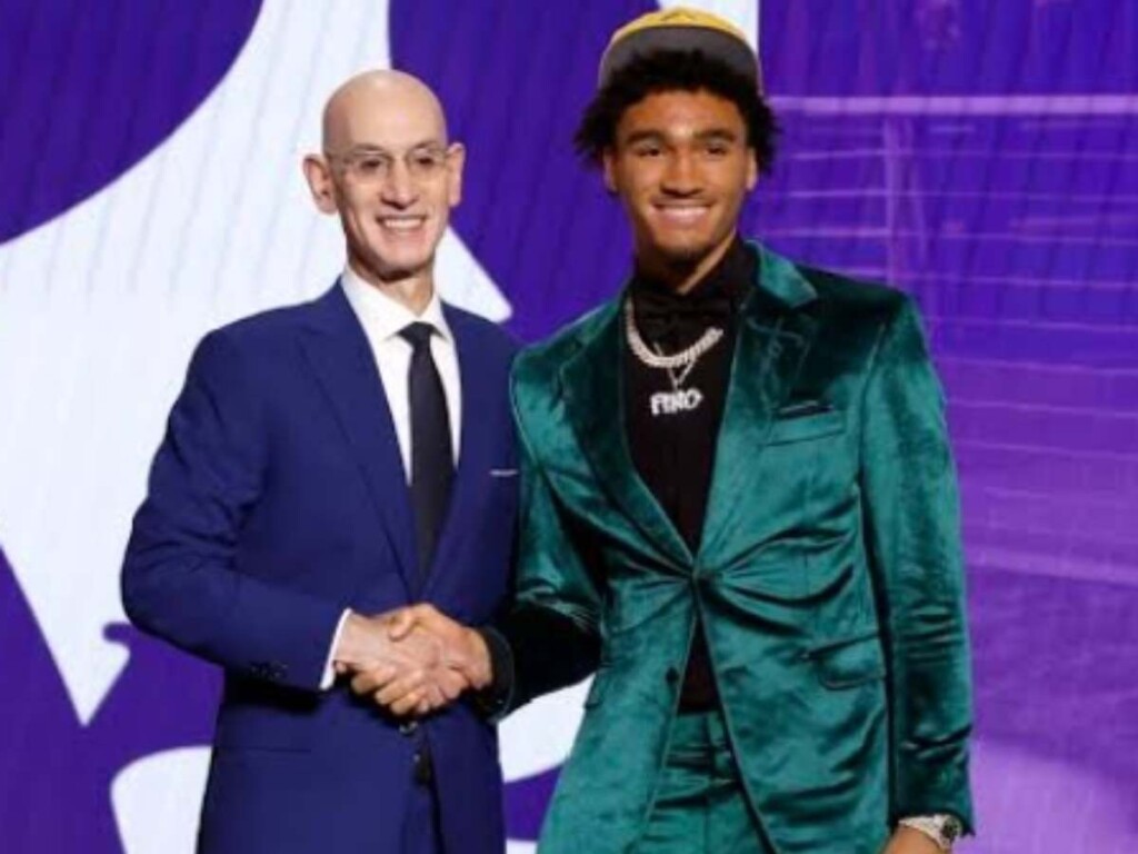 Adam Silver and Jalen Hood-Schifino (Credits: Sarah Stier/Getty Images)