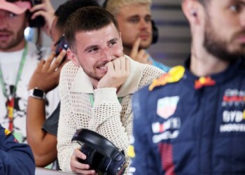 Mason Mount along with his club partner spotted in the Red Bull garage.
