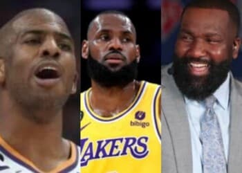 Chris Paul, LeBron James and Kendrick Perkins