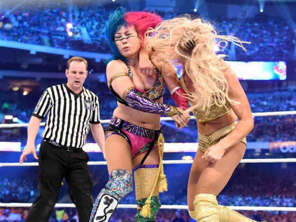 Asuka and Charlotte Flair at WrestleMania 34 