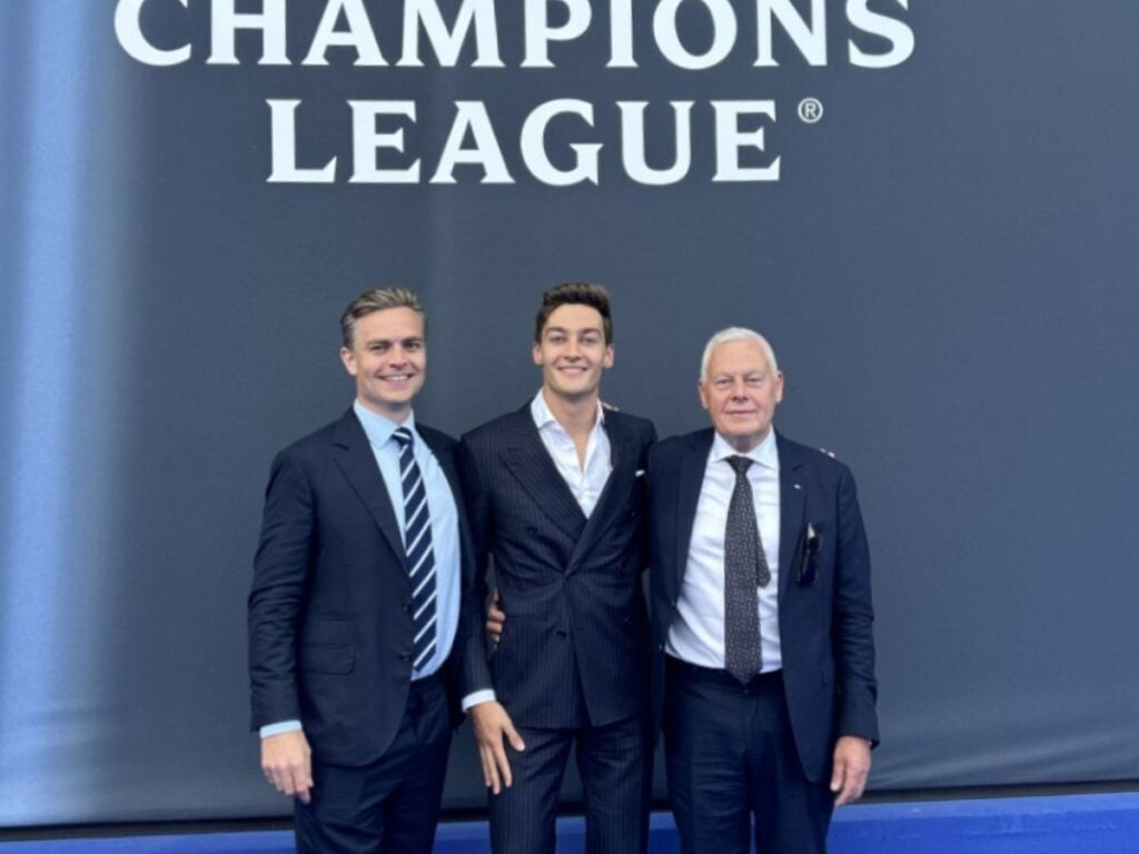 George Russell attending the Champions League match with his family (Image via Twitter)