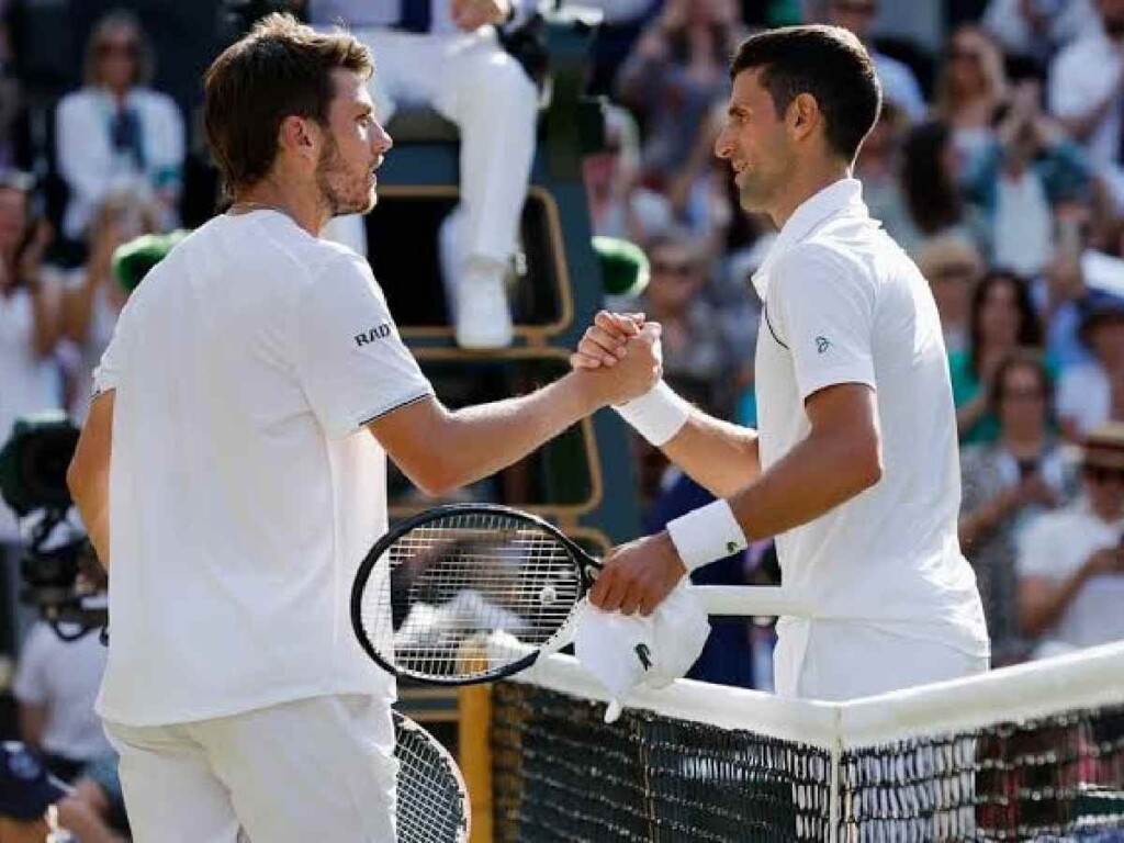 Cameron Norrie and Novak Djokovic at Wimbledon 2022