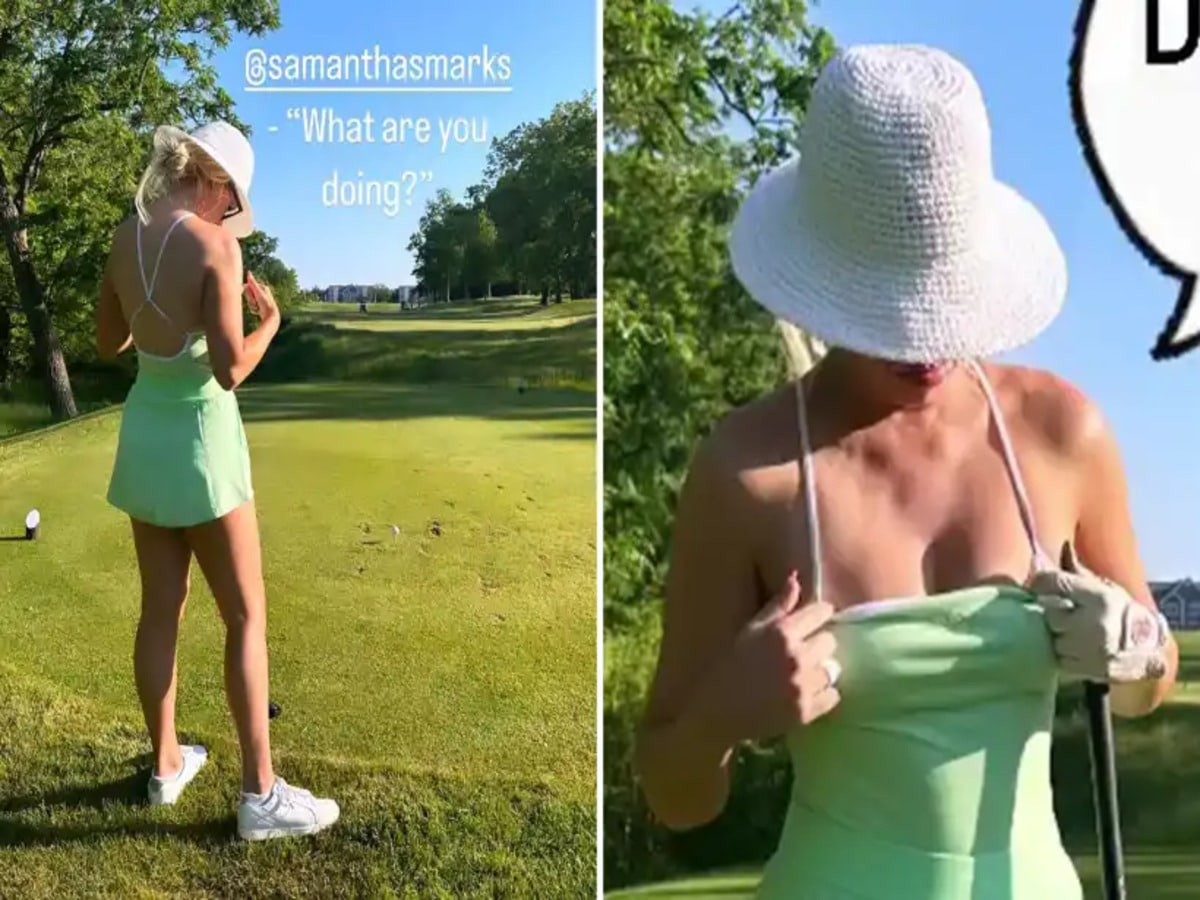 Social media maverick Paige Spiranac stuns golf course with sensational b**b tan check in jaw dropping low cut dress