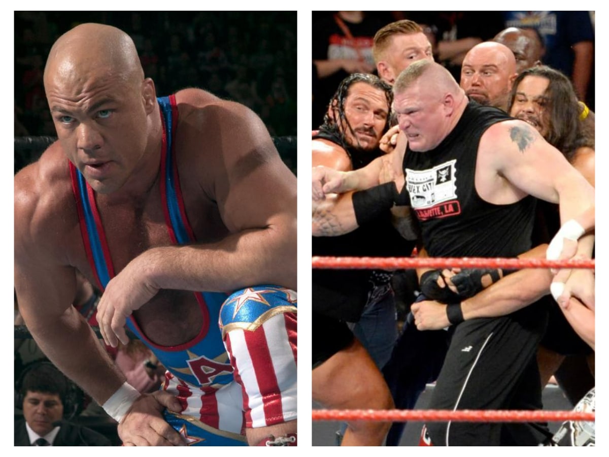 Kurt Angle once revealed that many wrestlers had to stop Brock Lesnar from killing WWE Hall of Famer in an airplane 