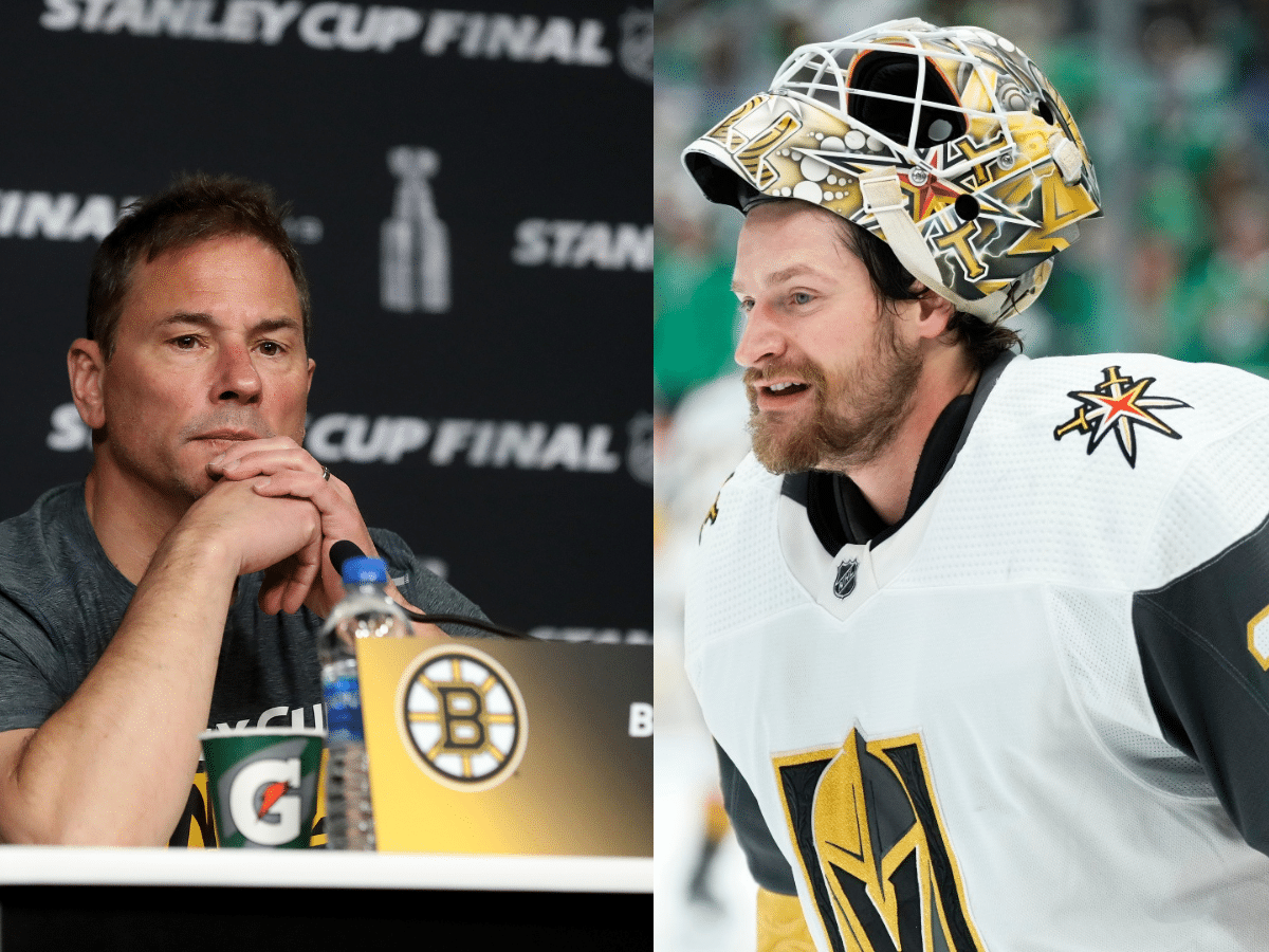 “That’s an unreal save, right?” Bruce Cassidy raves about Adin Hill’s TERRIFIC save against Nick Cousins in Knights Game 1 win