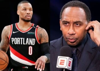 Damian Lillard (L- Image via Proballers) and Stephen A Smith (R- Image via Mitchell Leff/Getty Images)