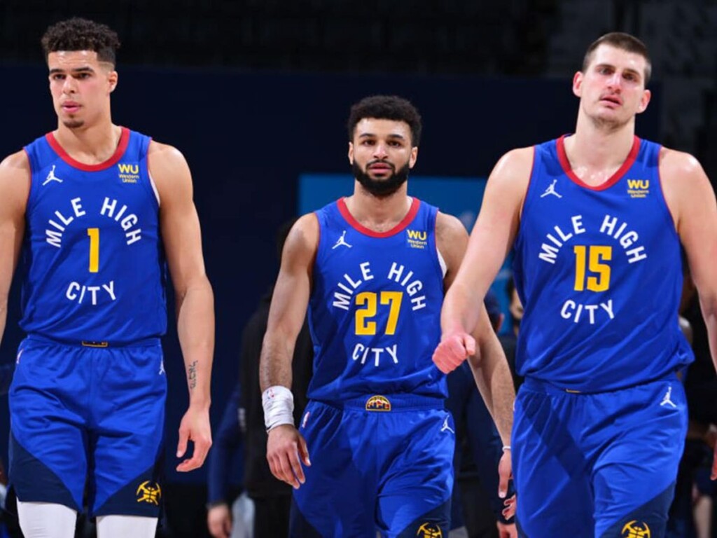 (L-R) Michael Porter Jr, Jamal Murray and Nikola Jokic in Game 3 of the NBA Finals (Image via NBA.com)