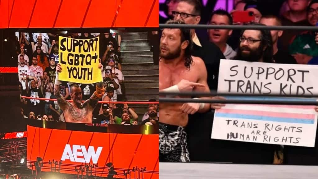 CM Punk and Kenny Omega with fan signs