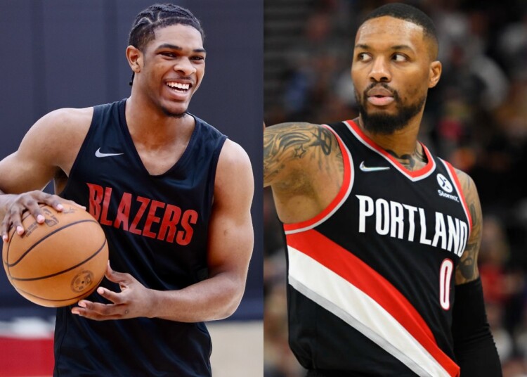 Scoot Henderson, trái, và Damian Lillard, phải.