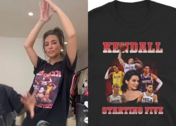 Kim Kardashian wears T-shirt of sister Kendall Jenner surrounded by five of her NBA-playing ex-boyfriends