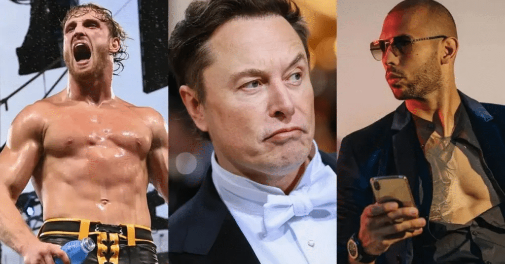 Logan Paul, Elon Musk and Andrew Tate