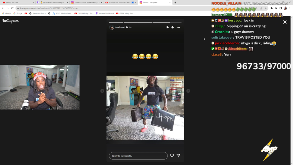 Kai Cenat went BERSERK as Travis Scott posts his photo with Uptopia Briefcase on Instagram story