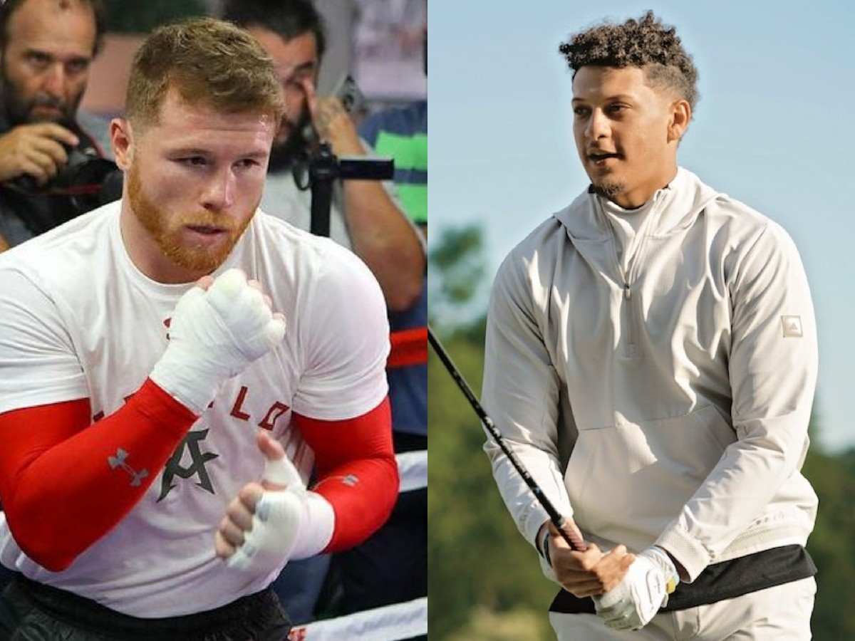 WATCH: Superbowl winner Patrick Mahomes hilariously backs off as Canelo Alvarez boxes in golf course