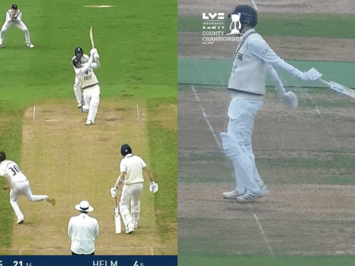 WATCH: English County Cricketer gets out in BIZARRE fashion on the same ball he hit a six