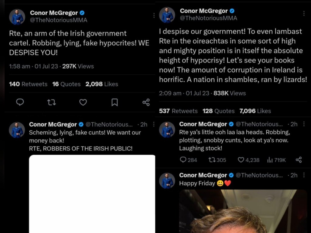 Conor McGregor's Tweet about RTE