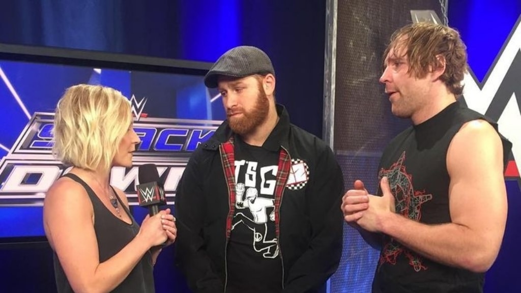 Renee Young, Sami Zayn, and Dean Ambrose 