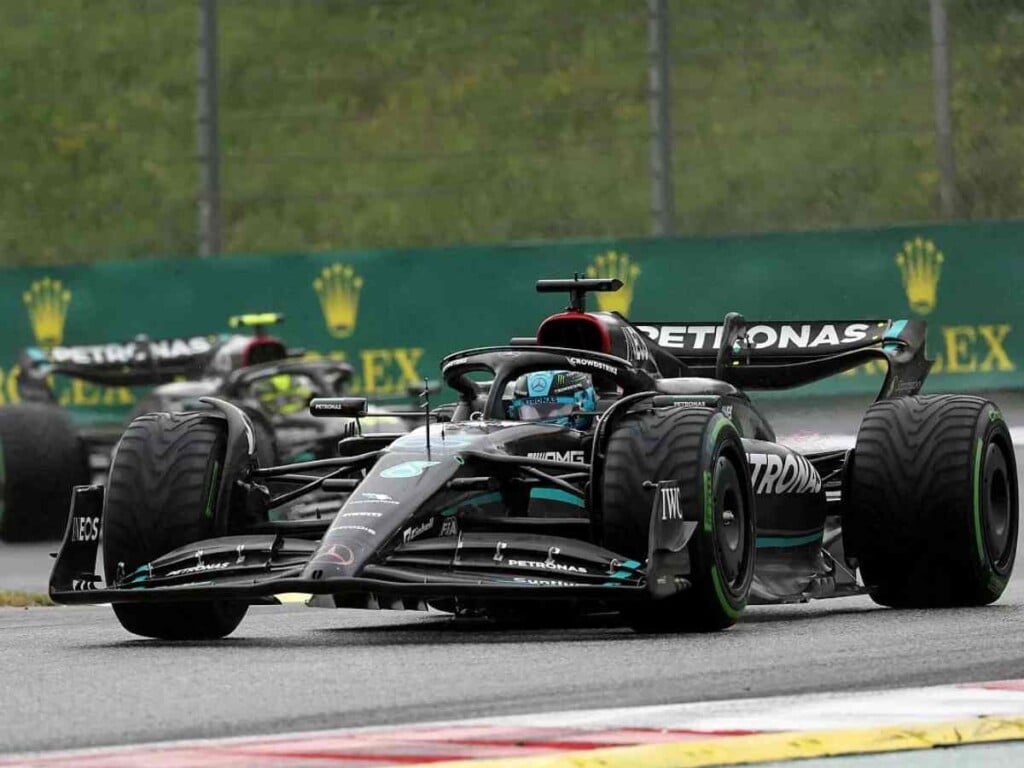 George Russell and Lewis Hamilton during the Austrian GP.