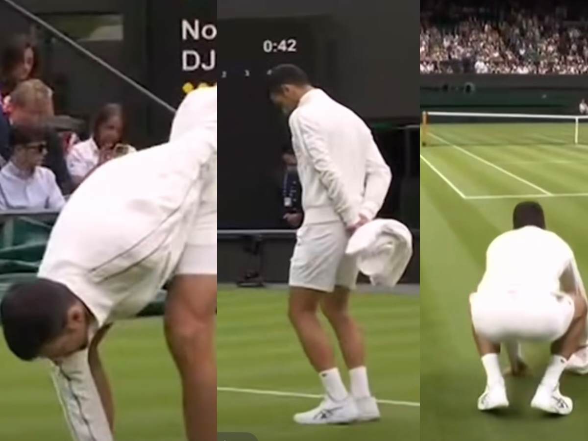 WATCH: Novak Djokovic grabs a towel and dries the Center Court after Wimbledon authorities don’t close the roof