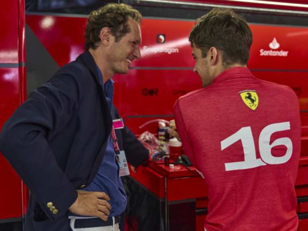 Charles Leclerc with Ferrari President John Elkann