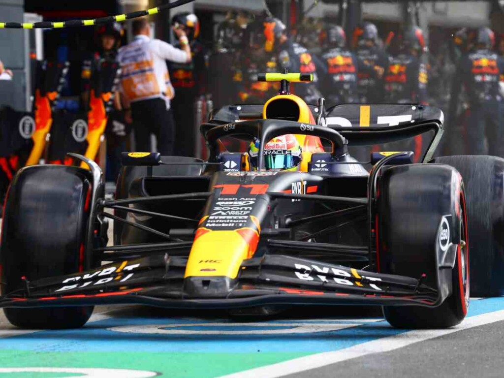 Sergio Perez in the pitlane during the British GP (Credits: @SChecoPerez/Twitter)