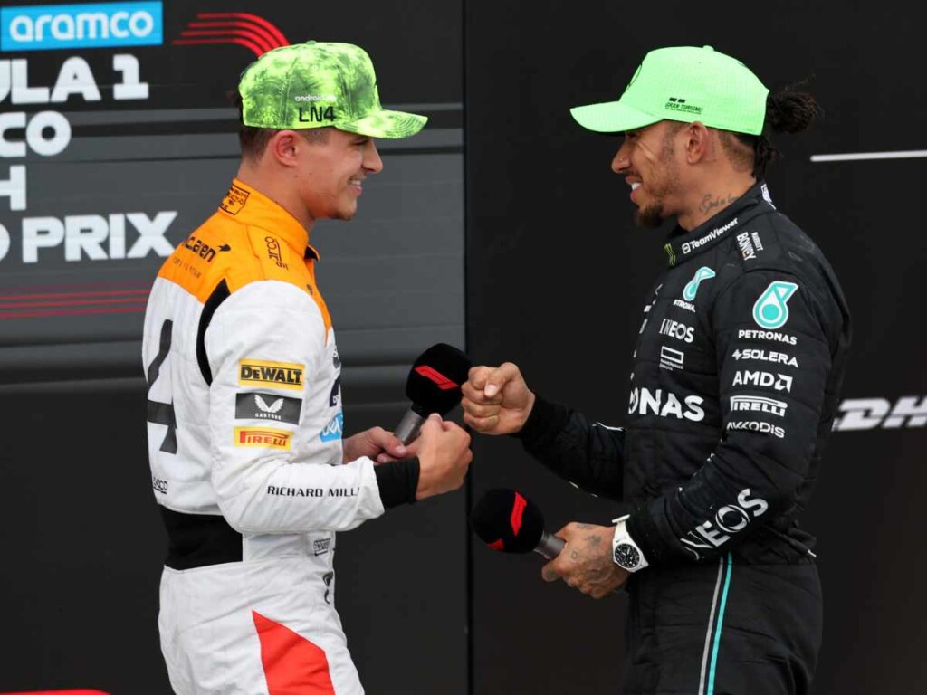 Lando Norris and Lewis Hamilton, post race