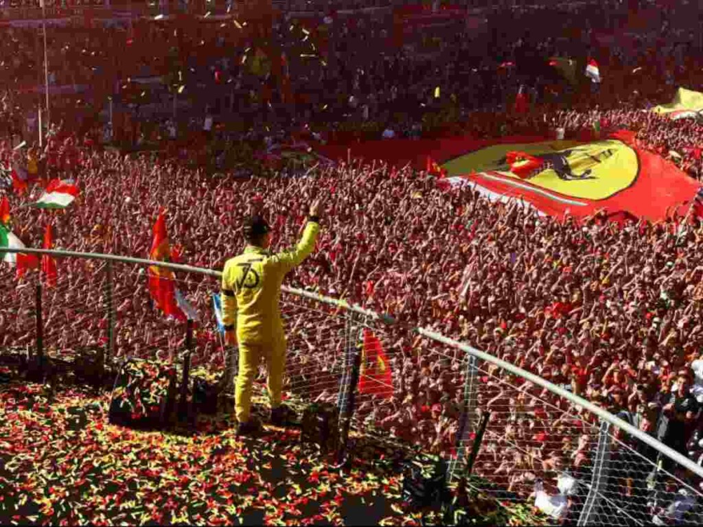 Charles Leclerc at the Italian GP, Monza with Ferrari fans