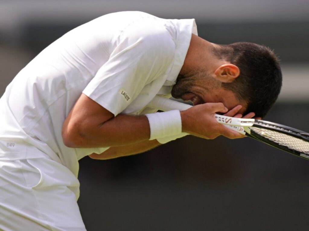 Novak Djokovic looks dejected after losing a point in the final.